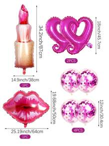 8pcs Lipstick Shape Heart Foil Balloons Combo, Includes Multicolor Confetti Balloons, Suitable For Lip Makeup Party, BBQ Theme, Birthday Party Decor, Valentine's Day, Wedding, Bridal Shower, Spa Party, Anniversary Decoration,Christmas