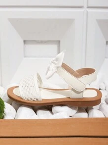 1 Pair Vacation Style Bow Decor Flat Sandals For Girls, Spring/Summer - White - View 6