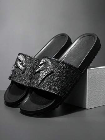 2025 新款男士拖鞋，百搭优质凶猛动物图案一脚蹬家居拖鞋，休闲防滑淋浴房室内舒适 EVA 鞋底拖鞋，户外沙滩街头风格情侣大码凉鞋