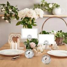 10/20pcs Elegant Disco Ball Table Number Holders, Silver Spiral Heart Shaped Card Clips, Suitable For Wedding, Engagement, New Year, Christmas, Valentine's Day Party Table Setting Display, Polished Metal Surface, Plastic Material - Multicolor - View 7