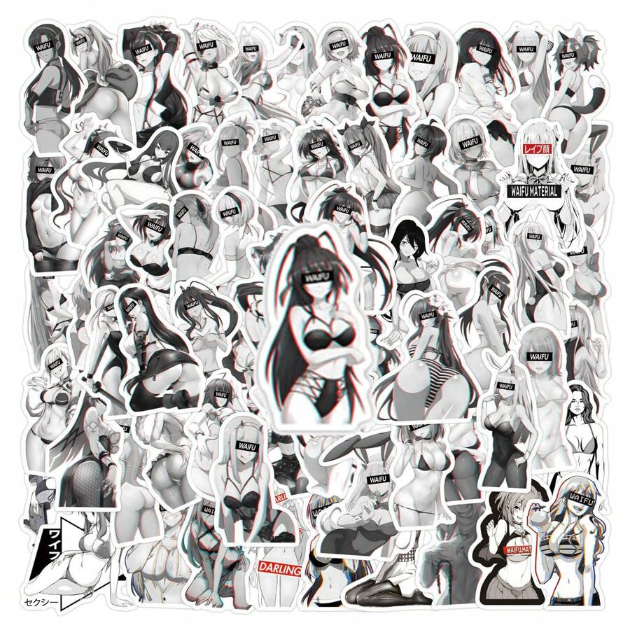 110 件 WAIFU 性感女孩贴纸，WAIFU 性感女孩乙烯基贴纸，适用于笔记本电脑水瓶保险杠行李电脑滑板。，学校用品，返校 - 彩色 - 查看 1