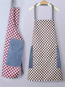 Sleeveless Apron With Large Pocket,Waterproof,Plaid Design,Easy To Clean,Perfect For Home - Brown - View 3