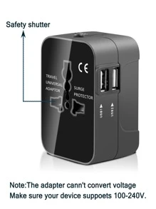 1pc Universal Travel Adapter, Dual USB Ports, 110V-240V Input, EU/US/UK/AU Plug, Surge Protection, All-In-One Wall Charger For 150+ Countries, Essential For Business Trip & Vacation