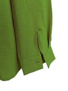 Conjunto de dos piezas de lino y algodón para mujer, camisa de manga larga con botones y pantalón de cintura alta con cordón, traje deportivo informal para mujer - Verde - Ver 6