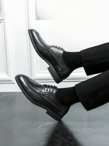 Men's Leather Shoes, 2025 New Style British Style Formal Business Casual Retro Versatile Lace-Up Wedding Shoes, Spring - Black - View 5