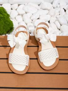 1 Pair Vacation Style Bow Decor Flat Sandals For Girls, Spring/Summer - White - View 1