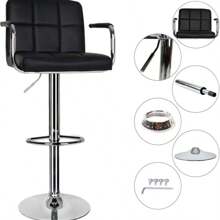 Bar Stools Set Of 2, Faux Leather Breakfast Bars Stools, Swivel Height Adjustable Bar Chairs With Armrest Backrest And Footrest For Breakfast Bars Counter Kitchen Restaurant, Black - Black - View 4