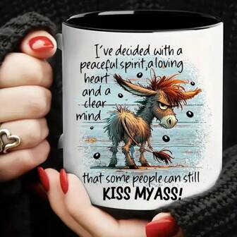 Funny Ceramic Mug "Kiss My Ass" - 2025 New Model (Food Safe Compliant) 330ml/11oz Ceramic Mug/Coffee Cup/Tea Cup/Milk Cup/Breakfast Cup/Water Cup, With Heatproof Black Handle, Black Inner Glaze For Easy Clean, Unique Personalized Pattern/Letter Design On Exterior, Simple