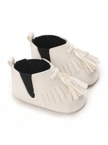 Botas de unicolor cálidas de alta caña con borlas, versátiles para niños pequeños, otoño/invierno