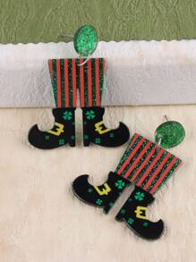 1 Pair Cute Cartoon Dwarf And Balloon Striped Boots Themed St. Patrick's Day Women's Earrings
