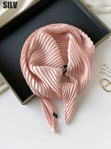 1 件纯色褶皱缎面围巾女式头巾时尚头巾头巾、发带、头带非常适合装扮您的头巾上衣 - 黑色 - 查看 8