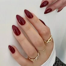 24pcs Burgundy Solid Color Elegant Artificial Nail Tips, Manicure Nail Art Decals For Holidays, Include Nail File & Glue, Suitable For Women & Girls, Party, Date, Wedding, Waterproof, Perfect Fit, Easy To Remove, Summer Best Seller