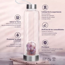 Botella de agua de cristal de energía de piedra natural,Botellas De Cuarzo de vidrio 450ML,Termos para agua,Piedra Curativa,Relaja,Caja de embalaje exquisita,Rose Gold (Cristal morado) - Morado - Ver 3