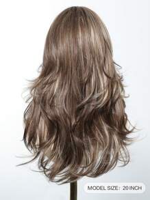 20 英寸优雅时尚棕色混合金色挑染合成假发，带刘海，渐变棕色长波浪分层假发，适合女士日常派对角色扮演假发