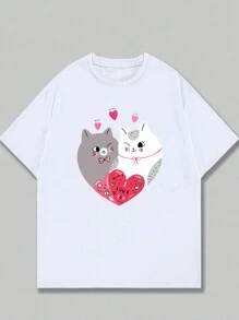 Camiseta Casal Algodao Blusa Confort Unissex Estilo Desenho Animado Premium Verao Segunda Peca 50% Desconto - Creme - Visão 2