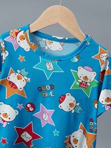 3 件套小男孩星星和熊印花短袖 T 恤、短裤和长裤，适合 4-12 岁男孩和女孩的休闲轻便服装，春夏 - 彩色 - 查看 3