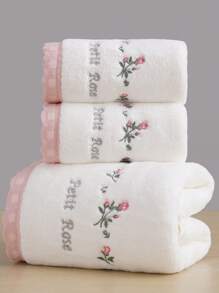 9/3/2/1 pieza Toalla de baño de felpa coral bordada con rosa, elemento floral de estilo pastoril y romántico, paño de lavado o toalla de baño suave y absorbente con encaje, decoración acogedora para el baño del hogar, regalo de San Valentín