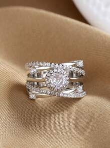 Star Cubic Elegant Rings Gift Box Set, Suitable For Women's Wedding Or Valentine's Day Gift - Silver - View 2