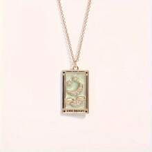 1 件复古塔罗牌日月星元素滴油吊坠项链女士 - 金黃色 - 查看 6