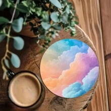 4pcs Set Iridescent Dreamy Watercolor Design Wooden Coasters - Faux Wood Drink Coasters, Desk Protection, Retro Cork Bottom Coasters, 3.94 Inches Diameter