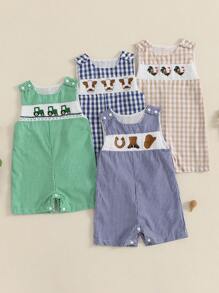 Pelele de Pascua para bebé, sin mangas, con bordado de conejito para primavera, mono holgado, mono para recién nacido, conjuntos bonitos para bebé, ropa de bebé para festivales, ropa de bebé con temática de conejito, monos de bebé para primavera/verano, monos bordados para niños pequeños - Verde - Ver 7