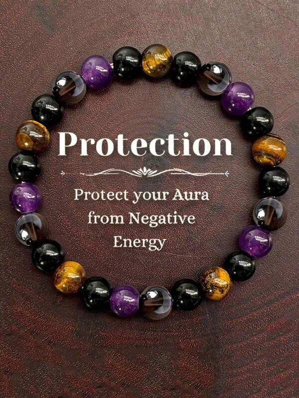 1 pièce Bracelet de protection Bracelet de perles de pierre extensible pour femmes Bijou de soin de soi bohème Cadeau