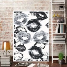 Wystrój pokoju 1 szt. Moda Czarno-biały pocałunek ust Drukuj, Nowoczesna cyfrowa sztuka ścienna, Kobiecy francuski pocałunek Plakat na płótnie, Zabawny dom Sypialnia Kuchnia Salon Łazienka Hotel Kawiarnia Biuro Dekoracja, Bezramowa