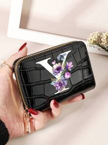 勃艮第包 Charry 红色包 酒红色包 1 件 首字母名称 A 到 Z 图案 多功能零钱包 字母图形卡夹 多卡位卡片收纳袋 信用卡 学校用品 宿舍 女士钱包 迷你钱包 钱包 卡包