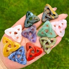 1 pieza Amuleto de cristal natural con nudo celta, piedra energética de gema para decoración de palma, nudos celtas, cuarzo Reiki, piedras de la suerte para hacer joyería, colgante, pulsera y manualidades adultas