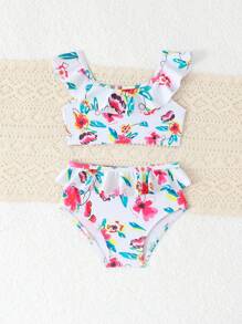 婴儿/女宝宝印花休闲泳衣套装 - 上衣和下装