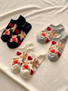 1/3 Pairs Of Women's Invisible Socks, Love Bear Ankle Socks, Suitable For All Seasons, Random Colors - View 6