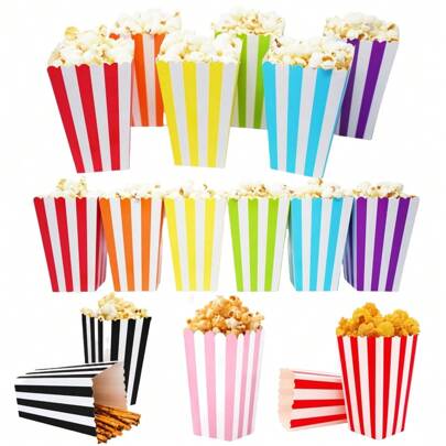 12pcs/Set Popcorn Boxes, Mini Paper Popcorn Bags, Disposable Popcorn Containers, Suitable For Carnival, Party, Birthday, Wedding, Movie Night, Tableware (Black, Blue, Yellow, Green, Red, Pink, Purple)