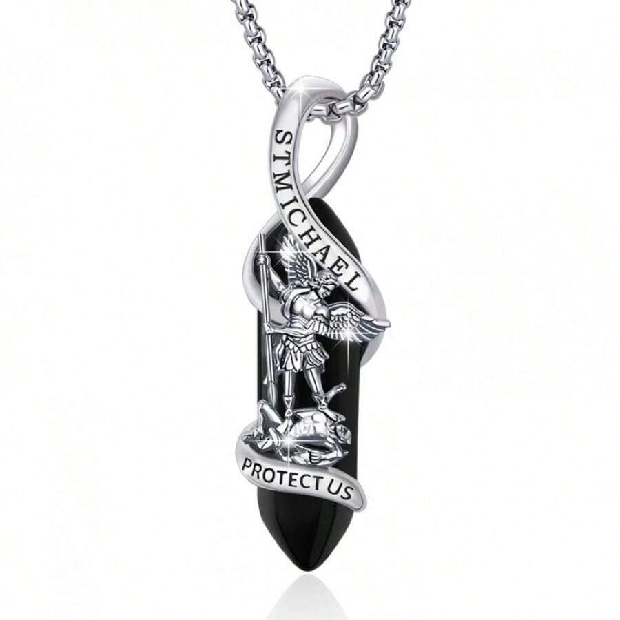 925 Sterling Silver St Michael Necklace Archangel Michael Pendant Healing Crystal Point Necklace Amulet Protection Catholic Jewelry For Men Women - 1 - 查看 1