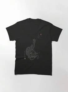Camiseta clásica meditando del Maestro Oogway, camiseta para mujer, 220 g de algodón puro, cuello redondo informal, ideal para un estilo urbano relajado y para uso diario. - Negro - Ver 1