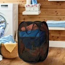 1pc Pop-Up Laundry Basket With Handle - Made Of Breathable Mesh Fabric, Foldable And Portable Dirty Clothes Hamper, Suitable For Home, Dorm Or Travel