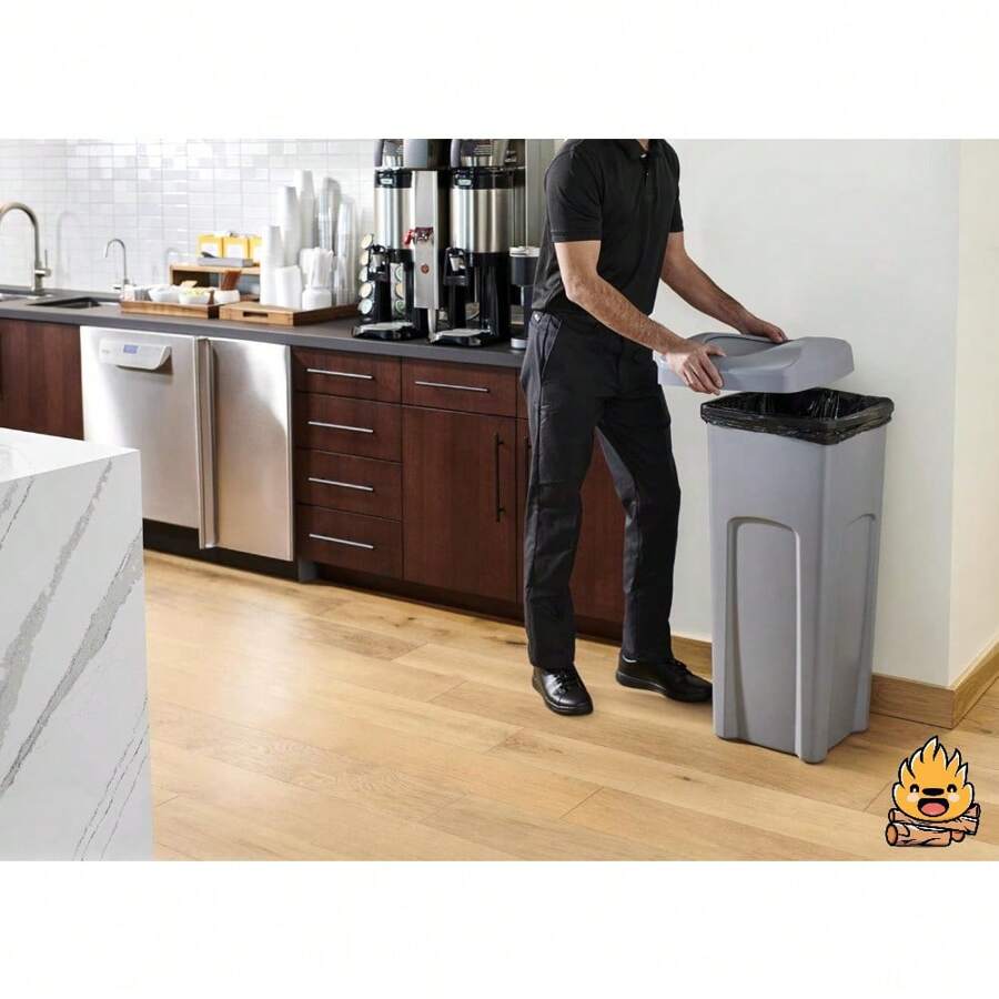 Hot Items, Commercial Products Square Trash/Garbage Container With Untouchable Swing Top Lid, 23-Gallon, Gray, Perfect For Outdoor/Restaurant/School/Kitchen