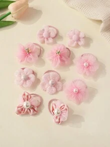 10个随机颜色可爱甜美花朵发圈 - 粉色 - 查看 4