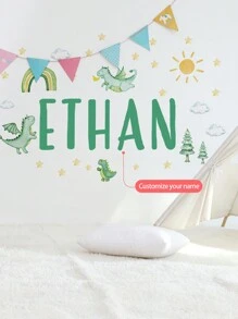 1 pieza de Adhesivo de pared con diseños de dinosaurio, sol, nube, globo aerostático, texto personalizable, material de PVC extraíble para dormitorio, sala de estar, estudio - Multicolor - Ver 2