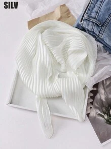 1 件纯色褶皱缎面围巾女式头巾时尚头巾头巾、发带、头带非常适合装扮您的头巾上衣 - 黑色 - 查看 32