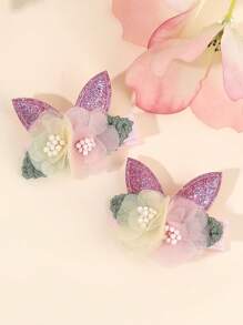 2pcs Glitter Bunny's Ear Hair Bow Clips For Toddlers Girls ,Exquisite Tulle Mesh Flower Plants Decor Hair Bows ,Alligator Clips ,Favor Gifts For Girls ,Festival Party Celebration Hair Barrettes ,Kids Teens Hair Accessories ,Suitable Daily Life ,Vacation
