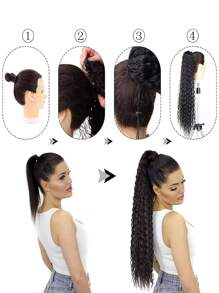 Water Wave Ponytail Extensions Drawstring Ponytail Natural Black Color Human Hair With Clip Thick Ponytail Hair - SNatural - View 8