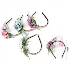Waldmädchen-Stil Künstlicher Blumenkranz Haarspange, 4 zufällige Farbblumen Haarband Accessoire für Strand Fotografie und Brautjungfern Outfit