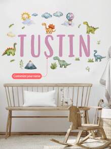 1pc Personalized Cartoon Dinosaur Name Art For Kids Boys Girls Nursery Bedroom Playroom Wall Decor, Preschool Wall Art Gift