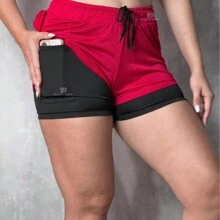 KIT 2 Women's Shorts 2 In 1 Men's Gym Bermuda Running Training With Elastane - 賓治酒 - 查看 4