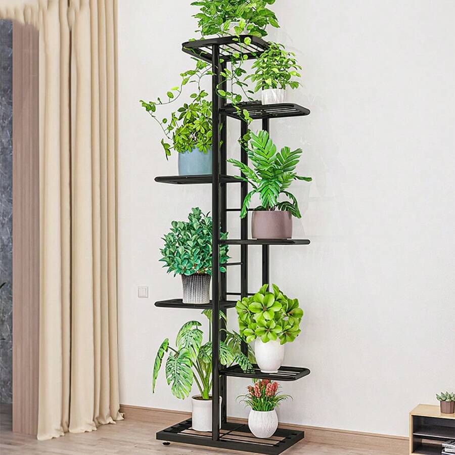 7 Tier Metal Plant Stand Indoor Outdoor, Corner Flower Shelf Plant Rack For Multiple Plants, Flower Stand Plant Stairs For Outdoor Balcony Garden Living Room - 深灰色 - 查看 1