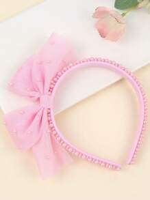1 件装粉色薄纱头带，适合女孩，优雅珍珠发带，大粉色蝴蝶结发箍，可爱甜美女孩头饰，时尚纯色节日礼物头饰，儿童发饰 - 粉色 - 查看 2