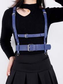 1pc Women's Blue Suspender Belt, PU Leather Chest Strap, Clothing Accessory - Multicolor - View 6
