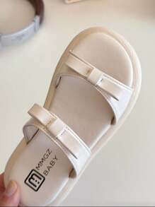 1 双女孩蝴蝶结简约时尚平底凉鞋，适合夏季 - 米色 - 查看 5