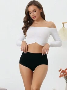 Women's Soft High Waist Underwear Stretch Briefs Underpants Tummy Control Panties - Black - View 4