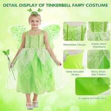 Tinkerbell Costume Girls, Fairy Princess Fancy Dress Up, Fairy Costume Butterfly Princess Dress With Butterfly Wing Necklace For Kids Birthday Party Carnival Cosplay Halloween Christmas - Multicolor - View 4